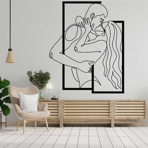 Línea minimalista arte apasionado pareja besándose vinilo pared pegatina hogar sala de estar dormitorio habitación moda moderna decoración pegatina regalo