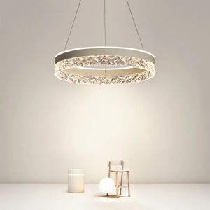 Lustre Led moderne et minimaliste, éclairage domestique, anneaux en cristal, monté au plafond, lampe suspendue, cadre en or blanc