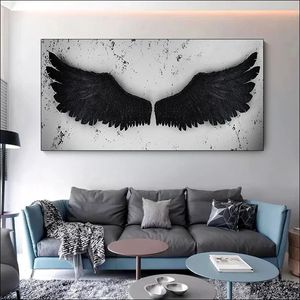 Style minimaliste ailes d'ange noir blanc moderne toile peinture affiches impressions plume mur Art photos salon décor à la maison 240327
