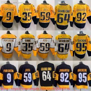 Hombre Hockey sobre hielo 59 Roman Josi Jersey Negro 9 Filip Forsberg Pekka Rinne Mikael Granlund Ryan Johansen Matt Duchene Jerseys Puntada en blanco Equipo Amarillo Hogar Blanco