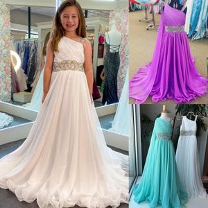 Menthe en mousseline de soie fille robe de reconstitution historique 2023 Cape une épaule petite Miss enfant anniversaire vacances vacances formelle robe de soirée violet blanc fleur filles mariage invité tout-petits