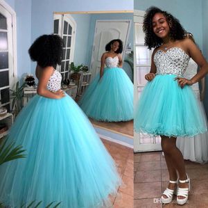Mint Tulle Quinceanera Dresses Puffy Ball Gown Sweetheart Beaded Crystals por encargo Formal vestidos de noche Sweet 16 Prom Dress