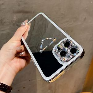 Étuis de téléphone à paillettes miroir diamant pour iPhone 15 Pro Max Case 14 PRO Cover Fashion Bling Bling Design simple 12promax 12 11 13 Étui de téléphone portable brillant et mignon pour femmes