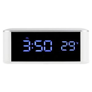 Miroir Réveil Numérique Thermomètre Veilleuse LED avec Câble USB