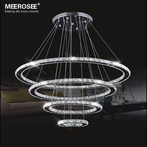 Les lustres modernes miroir en acier inoxydable cristal diamant pour la maison d'éclairage 4 anneaux LED PENDANT