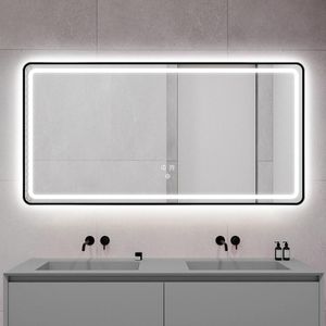 Espejos 600 800mm LED Espejo de baño inteligente Negro HD Pantalla de temperatura de tiempo Brillo Ajustable Luz de 3 colores