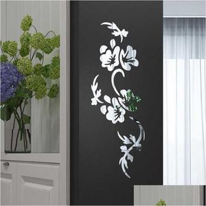 Miroirs Acrylique Miroir Autocollant Mural Amovible Fleur Stickers 3D Autocollants Pour La Maison Salon Chambre Décorationmiroirs Miroirsmiroirs Dhqlr