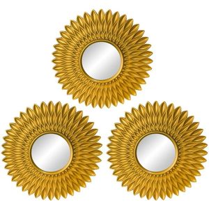 Espejos Espejos dorados para decoración de pared, Juego de 3 adornos colgantes, suministros de artesanía para el hogar, dormitorio, baño, pequeño y redondo, envío directo