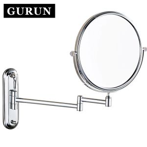 Mirrors Gurun Espejo de Maquillaje para Afeitar y Afeitar para baño con Aumento 7x/1x Espejos de latón Macizo Extensibles montados en la Pared de Doble Cara Acabado Cromado