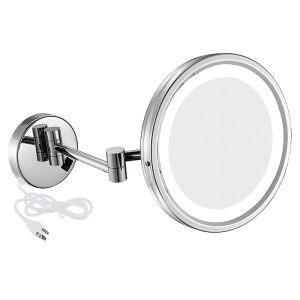 Mirrors Gurun 8.5 '' Cromo Pulido 3/5/7/10x Aumento Led Iluminado Espejos de Maquillaje de Tocador Montados en la Pared con Enchufe Eléctrico Baño