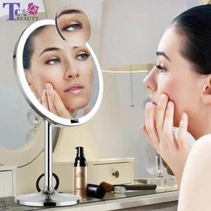 Espejos Espejo de maquillaje con luz de pantalla táctil LED con sensor inteligente de aumento 5x Espejo de tocador de escritorio Espejos HD de 8,5 pulgadas para maquillaje de belleza