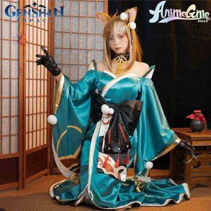 Miss Hina Cosplay Genshin Impact Game Miss Hina Cos Old Costume Gorou Women Fox Dress Halloween con cola de oreja prop J220720