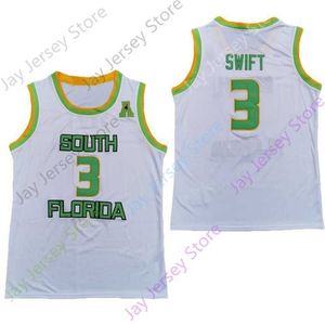 Mitch 2020 New NCAA South Florida USF Jerseys 3 Swift College Basketball Jersey Blanc Taille Jeunes Adultes Tous Cousus