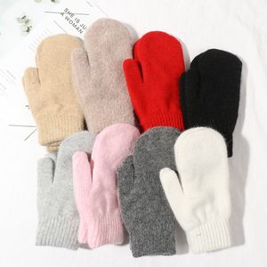 Mitones 1 par de guantes de pelo de conejo de doble capa de felpa femenina color sólido coreano todos los dedos invierno mujeres niñas suave espesar mitones cálidos 230905