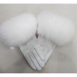 Mitaines femme luxe gants en cuir véritable avec manchette en fourrure de renard femmes chaud hiver véritable dames décontracté chauffe-main 220906