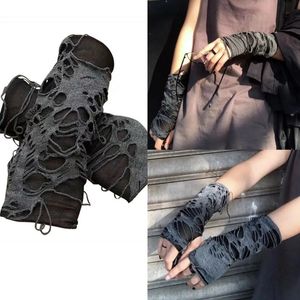 Mitaines gothiques noires sans doigts longs gants Punk trou demi-doigt gants chauffe-bras mendiant Cosplay Halloween Costume accessoires 230830