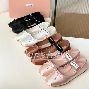 Miui tacón ballet plano Yoga zapato casual de lujo para mujer hombres bailarinas mocasines Zapatos de vestir danza Zapato de diseñador Miui cuero Satén zapato negro blanco rosa Bowsexy