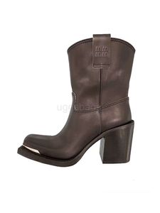 Miui botas de mezclilla de tacón alto de cuero genuino desgastadas y gruesas oscuras botas Martin de chapa de metal para mujer botas cortas Chelsea con mangas cuadradas E4K7