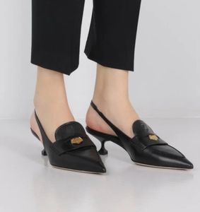Miusmius Femmes sandales escarpins Logo Gravé en métal embelli escarpins à bout pointu en cuir slingback penny mocassins escarpins 35-40 Boîte