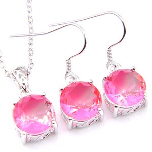 2 pièces/lot ensemble de bijoux de vacances classiques feu bi couleur tourmaline gemmes argent plaqué pendentifs colliers boucle d'oreille pour la fête de mariage