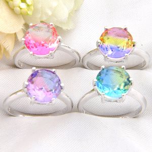 Color de la mezcla 10 pcs / lote Regalo de Joyería para el Día de la Fiesta Más Reciente BI-COLORED Turmalina Piedra Preciosa 925 Anillo de Plata Plateado de Las Mujeres