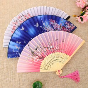 mix color Chinese Style Silk Hand Fans Weddings Printed Flower Butterfly Wooden Handle wedding dancing props with tasselsZZ