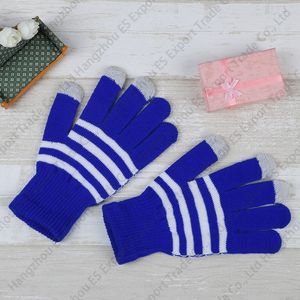 Mélanger les couleurs classique rayure hiver chaud écran tactile gants pour Table et téléphone portable extensible couleur Pure cinq doigts gant