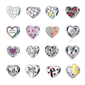 Mix Heart Shaped Beads S925 Sterling Silver Big Hole Charms Loose Bead for DIY European Beaded Bracelet Necklace Jewelry Accessories