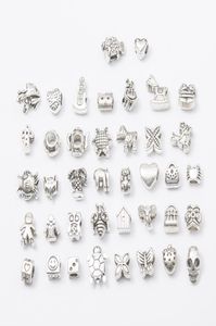 Mélange de métaux 40 styles en alliage plaqué argent Antique, breloques à gros trous, perles d'espacement, idéal pour bracelet, bijoux à bricoler soi-même, colliers, pendentifs8945628