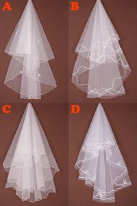 Mix Style 150cm*150cm Fancy Two-Tier white and Ivory Beadings Rubbon Edge Wedding Bridal Veils LK1590