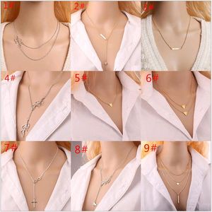 Mixte Multicouche Chaîne Bar Collier Collier Long Bande Triangle Croix Turquoise Perles Pendentif Colliers De Mode Bijoux pour Femmes En Gros