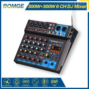Mixer BOMGE 6 canaux DJ Mélange Console Power Karaoke Stéréo Amplificateur Audio Mixer 300W 48V Phantom Power Bluetooth USB MP3 FM Radio