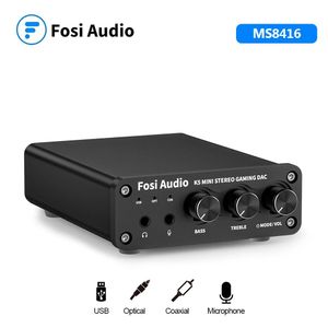 Mezclador Fosi Audio K5 Mini Stereo Gaming DAC Amplificador de auriculares DAC con micrófono USB Audio Converter Consejo Basco para altavoz alimentado