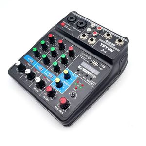Mélangeur Audio professionnel à 4 canaux, Console de mixage sonore, amplificateur, Bluetooth, USB, ordinateur d'enregistrement, alimentation fantôme 48v, répétition de retard