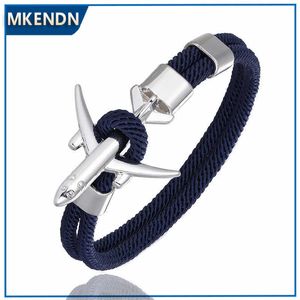 MKENDN Mode Avion Ancre Bracelets Hommes Charme Corde Chaîne Paracord Bracelet Mâle Femmes Air Force Style Wrap Métal Sport Crochet X0706