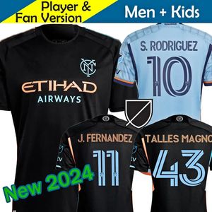 MLS New York City FC 2023 2024 Soccer Jersey Kid Kit Men Major League 23/24 Kirt de football à la maison NYCFC Sky Blue Away Black Talles Magno Fernandez Rodriguez Keaton