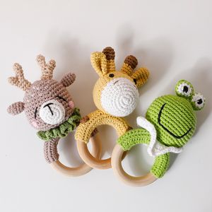 Mobiles # 1pc bébé hochet en bois jouet Crochet Animal girafe anneau de dentition Gym musique anneau jouets né landau poussette produit 230608