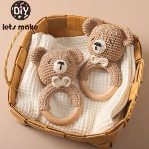 Mobiles# 1PC Crochet Animal Bear Rattle Toy Soother Bracelet Wooden Teether Ring Baby Product Mobile Pram Crib Toys born Gifts 231026