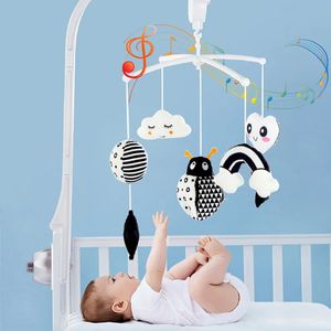 Mobiles Animal Music Box Black and White Bed Bell Toy Baby Crib Rattles Toys 012 Months Infant Clockwork Mobile born 231017