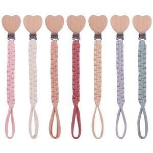 Mobiles# Baby Pacifier Chain Hand Braided Cotton Cloth Handmade Heart Shape Wooden Dummy Clips For Nursing Teether Shower Gifts 230607