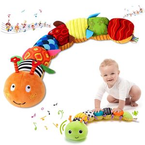 Mobiles Baby Rattle Musical Worm Soft Infant Plush Toys Educational Interactive Sensory Toy for Babies born Toddler Gift 231215