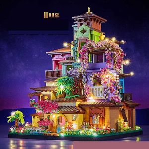 Kits de construcción de modelos 7080PCS Castillo de flores Sakura Casa de bloques de construcción City Street View Villa Modelo con luces LED Mini ladrillos Juguetes Regalos de NavidadL231216