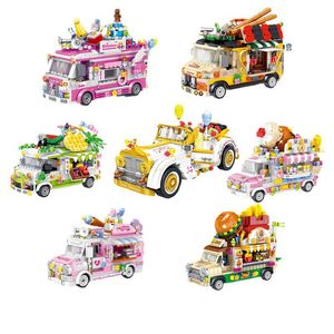 Kit de modèle Pop it Toy City camion de crème glacée vue sur la rue voiture à manger Mini bloc Barbie Auto nourriture collations boutique brique blocs de construction jouet pour fille Camping voiture Barbie jouet jouet en plastique