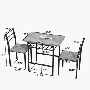 Moderia mesa de comedor de 3 piezas con 2 sillas para comedor, marco negro y acabado de mármol gris estampado, resistente y duradero