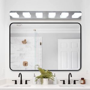 Luminaire de miroir de courtoisie LED chromé moderne à 6 lumières pour salles de bains et tables de maquillage