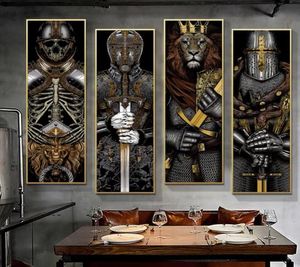 Affiches et imprimés d'art abstrait moderne de quatre chevaliers noirs, peintures sur toile de guerrier, images d'art murales pour salon Cuadros Home De1772598