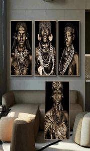 Pósteres e impresiones artísticos de personas negras tribales africanas modernas, pinturas en lienzo de mujer, imágenes artísticas de pared para decoración del hogar para sala de estar Cuad7218567