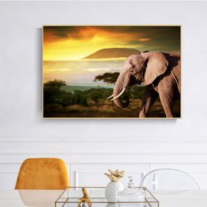 Pósteres e impresiones de paisaje de animales modernos cuadro sobre lienzo para pared cuadros de elefante africano para decoración para sala de estar sin marco