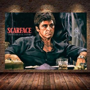 Arte moderno lienzo pintura Scarface Tony Montana carteles e impresiones arte de pared imagen para decoración para sala de estar Cuadros Woo