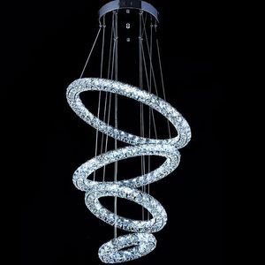 Moderne Grand Lustre LED Cristal 4 Anneaux Lustre Lustres Luminaire Suspension Lumiere LED Cercles D'éclairage Lampe 87W